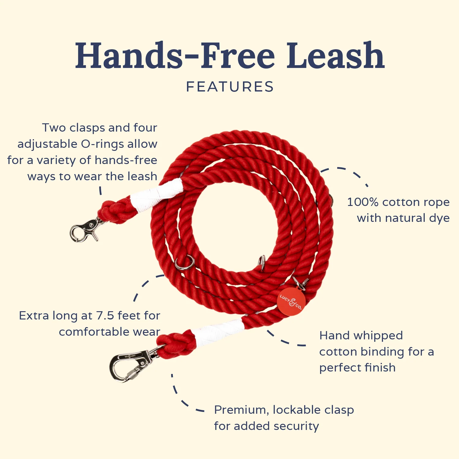 Cherry Red Hands-Free Rope Leash - Image 3