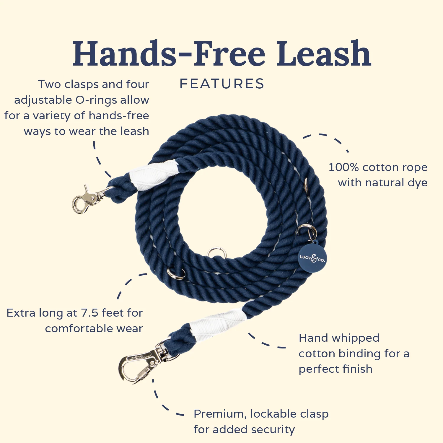 Navy Hands-Free Rope Leash - Image 3