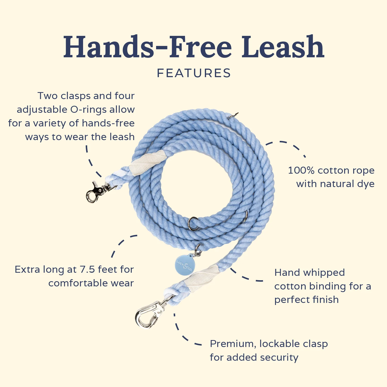 Denim Blue Hands-Free Rope Leash - Image 3